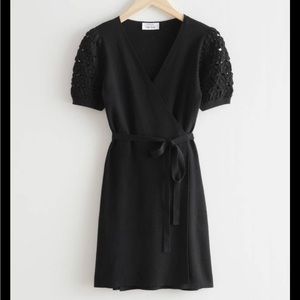 & other stories BLACK size small NWOT crochet wrap tie dress